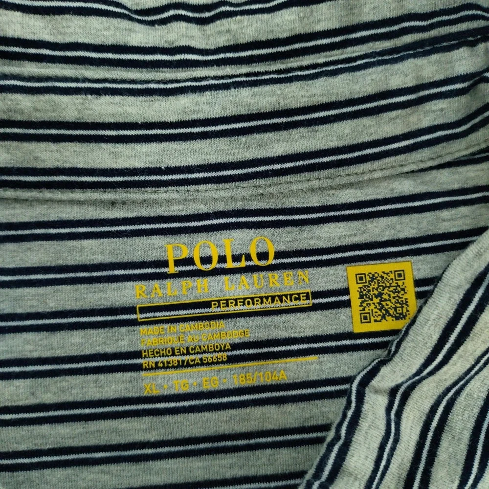 Polo Ralph Lauren Performance Polo Shirt Mens XL Gray Stripe Pocket Stretch